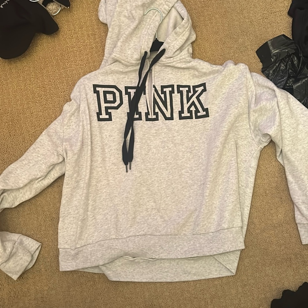 Light grey quarter zip PINK hoodie